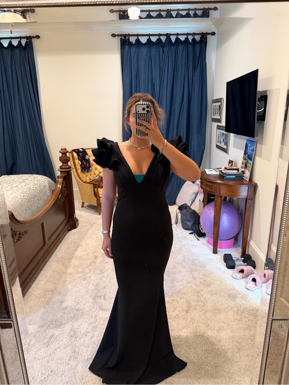 Silhouette Black Maxi Dress with Ruffle Cap Sleeves